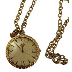 Tori Spelling Gold Tone Faux Turquoise Necklace Watch 28" Chunky Chain